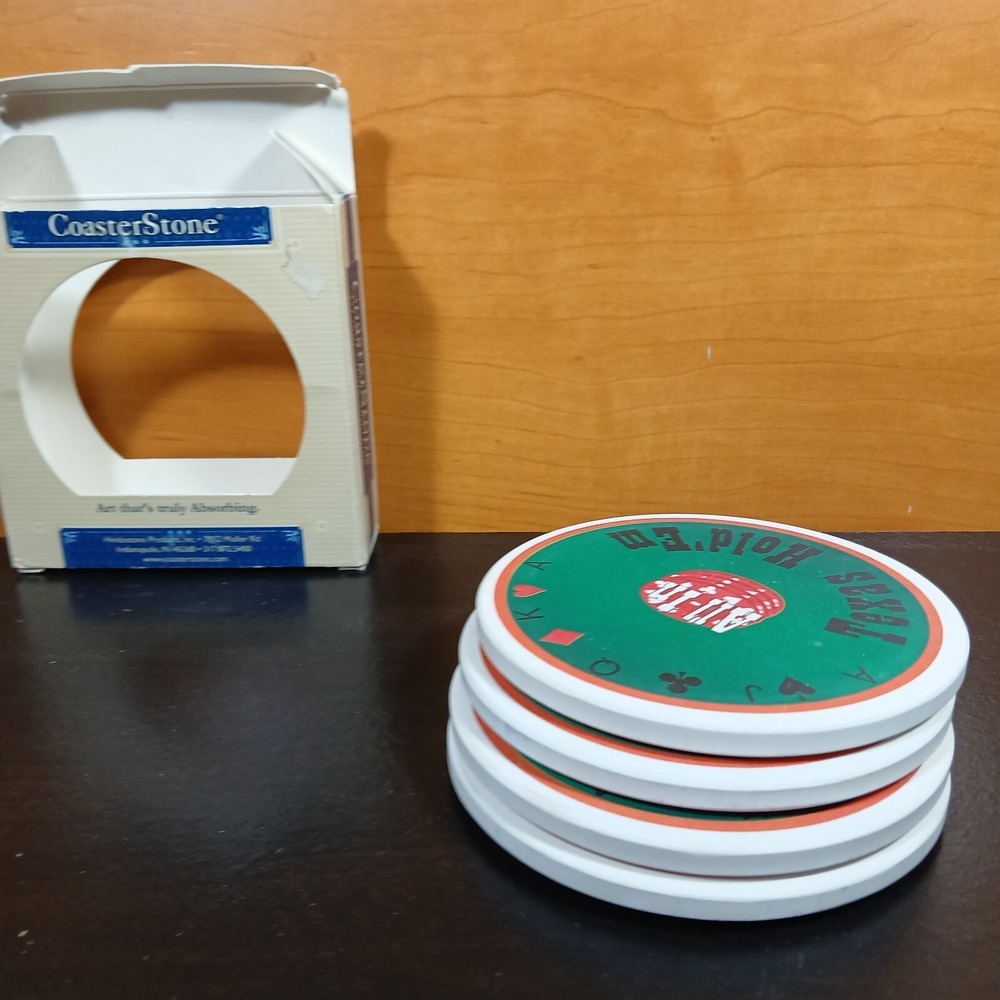 Set Of 4 Absorbent Stone Coasters - Texas Hold 'Em Poker By Coaster Stone - Picture 5 of 12